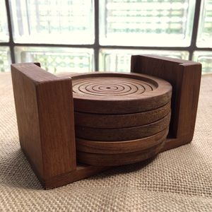 Set of 5! Wooden Coasters with Holder!